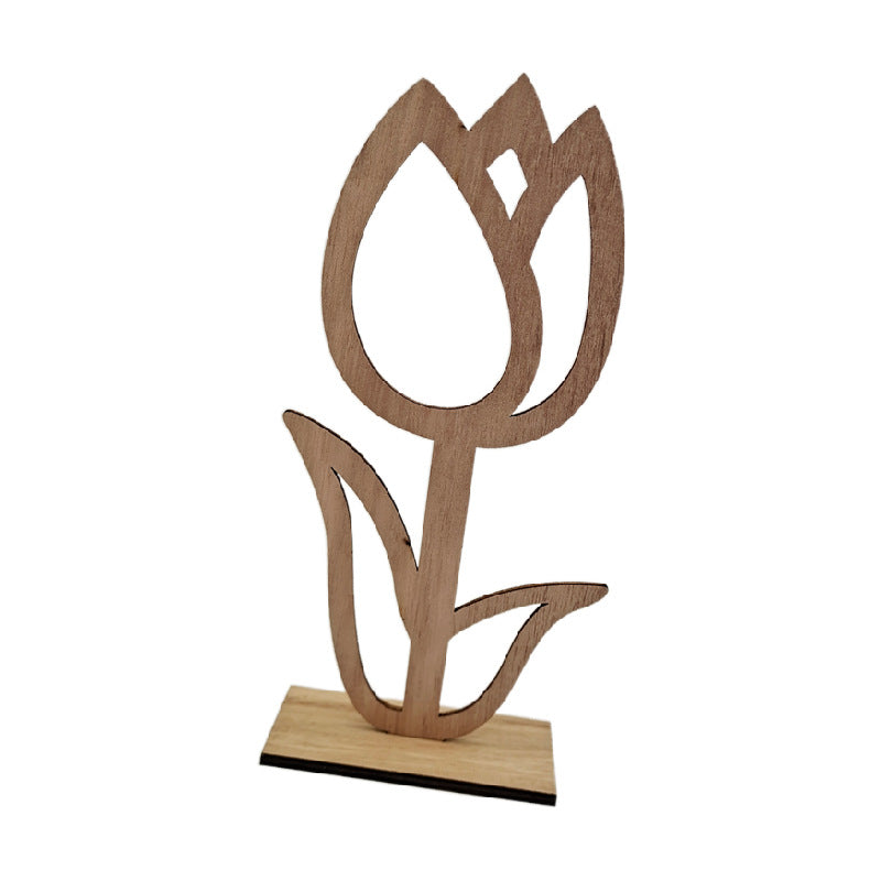 Factory Direct Selling Hotselling Easter Home Decoration Wood Products Ornaments Creative Wooden Hollow Small Flower Ornaments