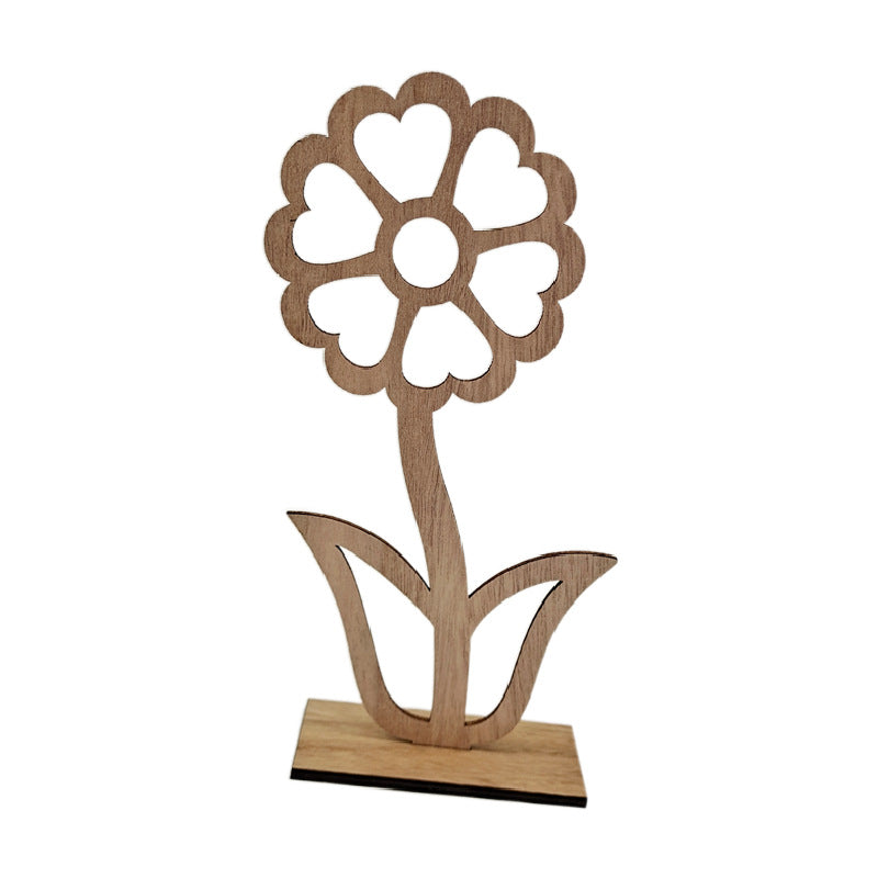Factory Direct Selling Hotselling Easter Home Decoration Wood Products Ornaments Creative Wooden Hollow Small Flower Ornaments