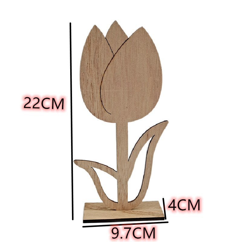 Factory Direct Selling Hotselling Easter Home Decoration Wood Products Ornaments Creative Wooden Hollow Small Flower Ornaments