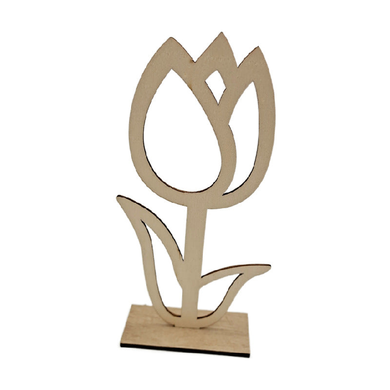 Factory Direct Selling Hotselling Easter Home Decoration Wood Products Ornaments Creative Wooden Hollow Small Flower Ornaments